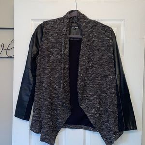 Tweed/Faux Leather Cardigan
